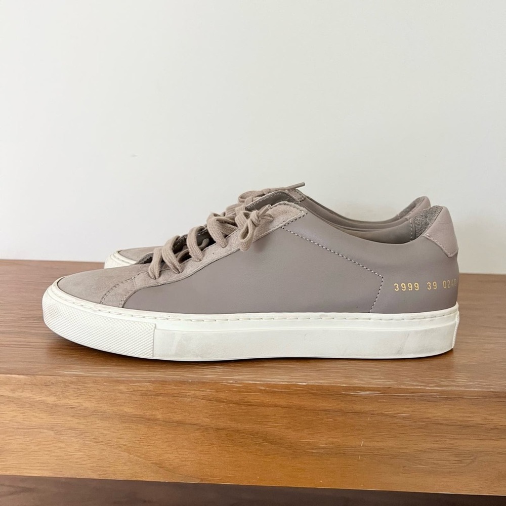 Women's Taupe Leather Sneakers - Picture 5 of 10